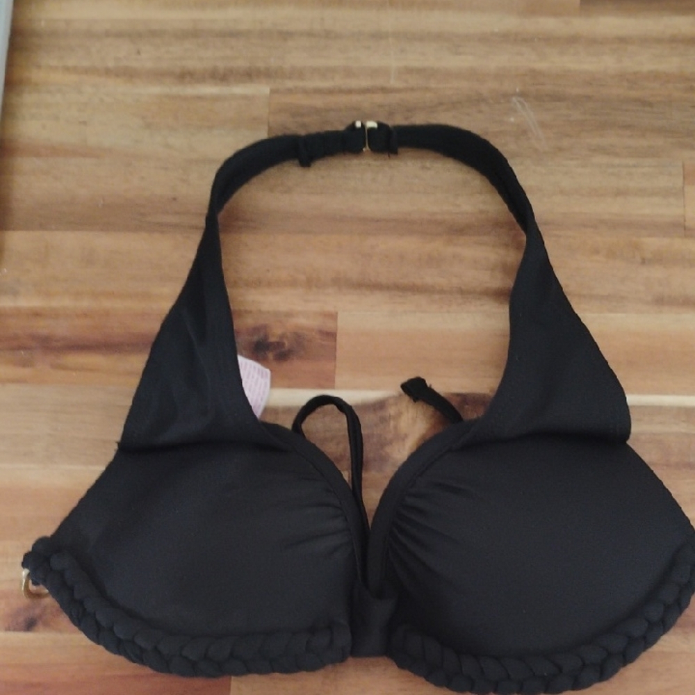 Xhilaration | Braided Black Halter Bikini Top | S | NWOT